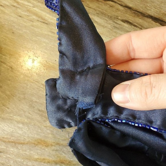 Vintage 90s Scala Navy Blue Beaded Silk Long Gown Cutouts Sz 2 4 - Picture 11 of 15